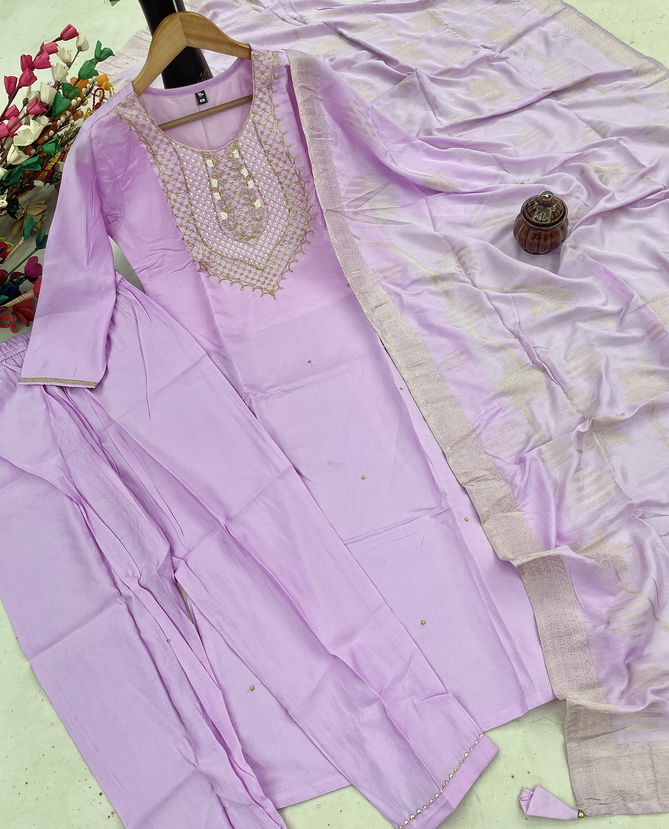 KF Ruhani Kalaai Viscose Chanderi Embroidery Kurti With Bottom Dupatta Wholesale Online
